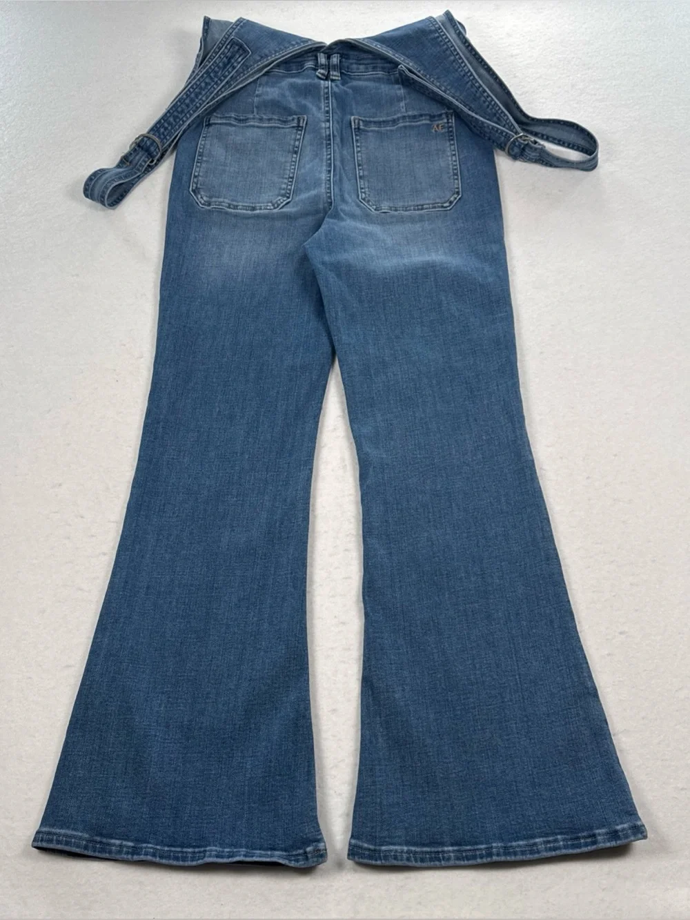 American Eagle Flare Overalls Jean Denim Women’s 10 Short Front Zip Stretch Adj